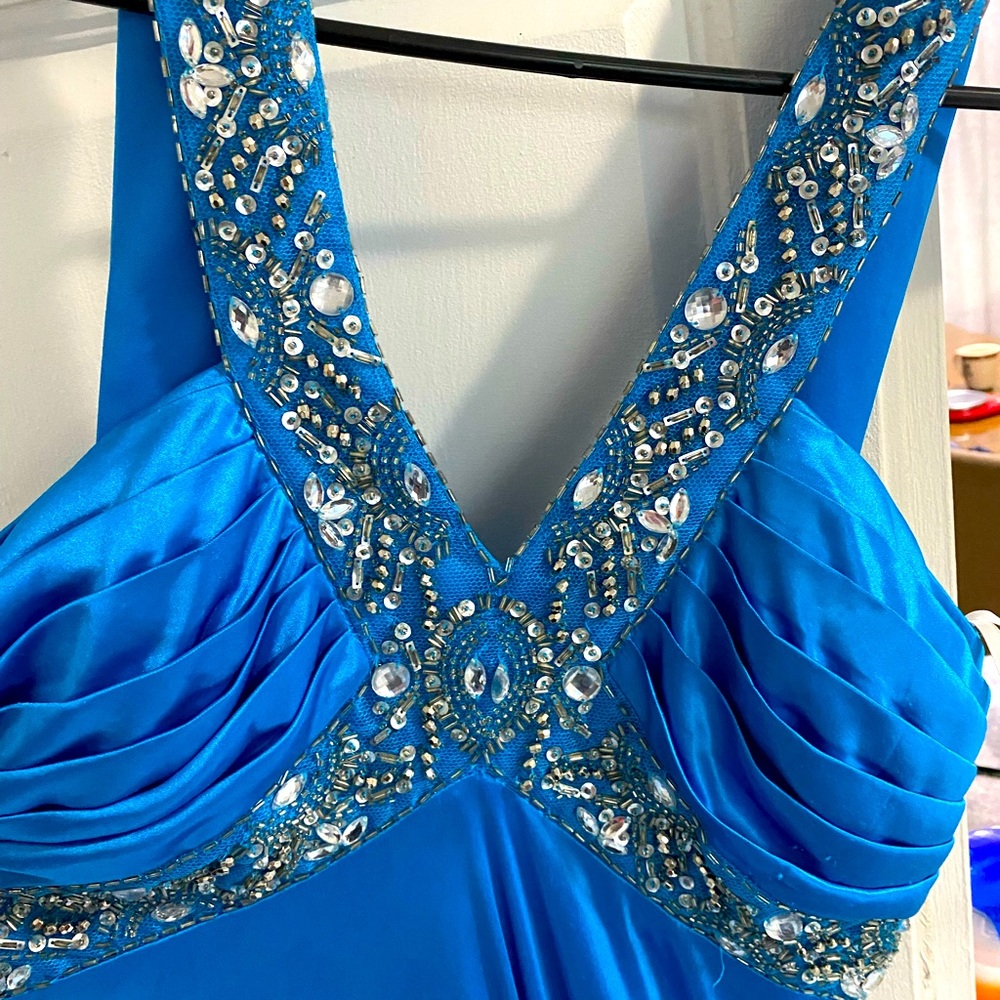 B.Smart long Prom/Homecoming Dress. Blue with Crystal accents.